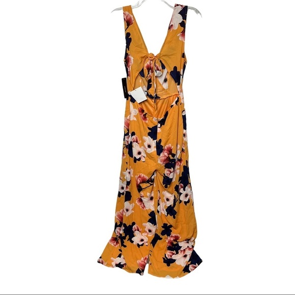 NWT Lulus Size Small Heart Abloom Orange Floral Wide-Leg Jumpsuit Cut Out Back - Picture 3 of 4